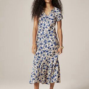 NEW J. Crew Short-sleeve slip dress in indigo daisy print Size 10